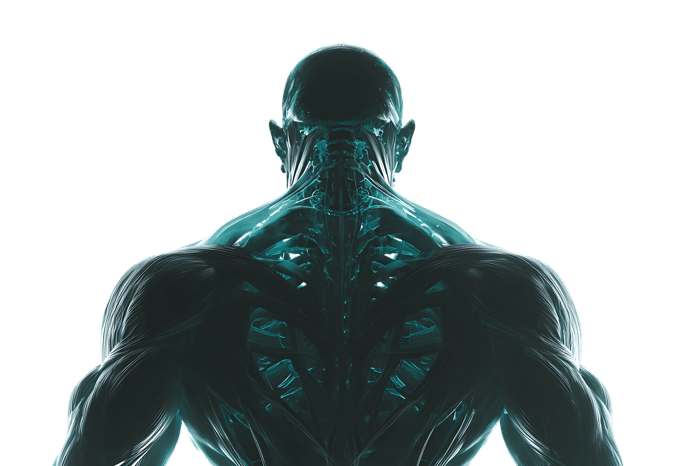 Detailed 3D render of a muscular male back