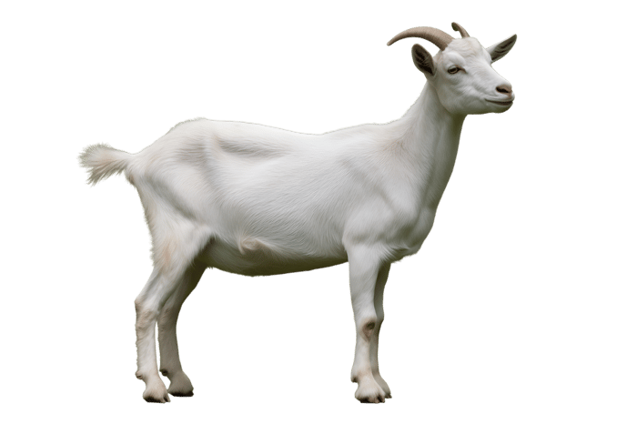 White goat standing in profile
