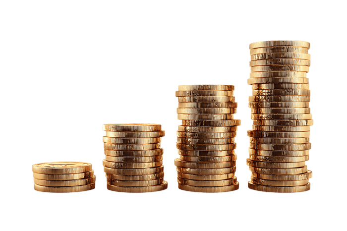 Golden coins stacked in a row.