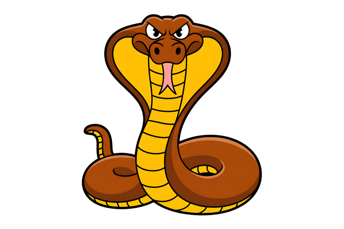 Cartoon illustration of an angry cobra snake