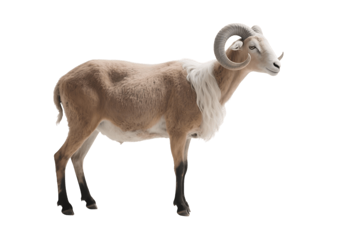 Tan ram with horns on transparent background
