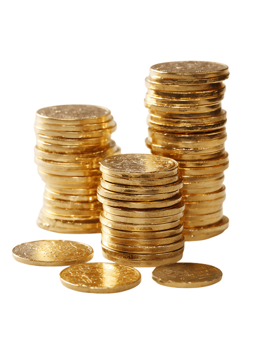 Stacks of shiny gold coins.