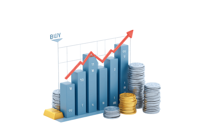 3D illustration of a financial growth chart with coins and gold426.