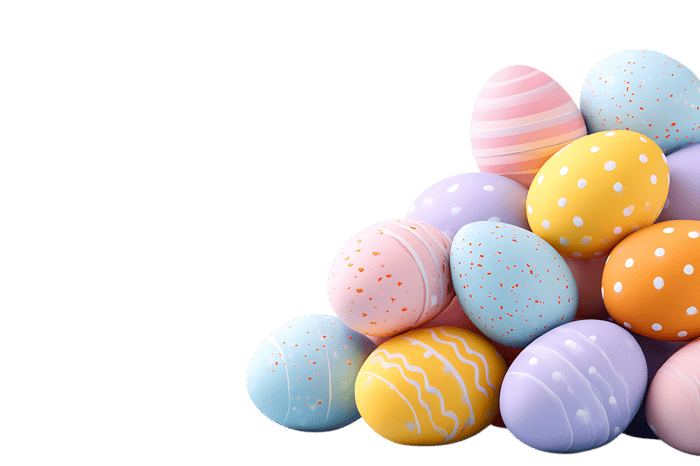 Pastel Easter eggs in a pyramid shape.