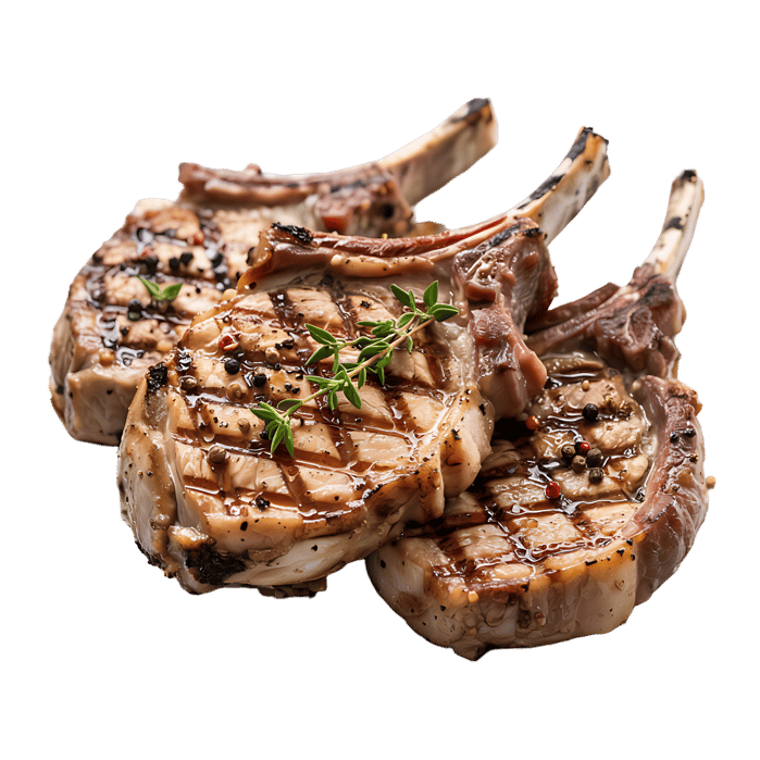 Delicious grilled pork chops with herbs and spices.