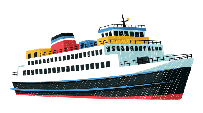 Colorful ship illustration in the rain