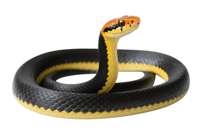 Black and yellow mangrove snake with orange head