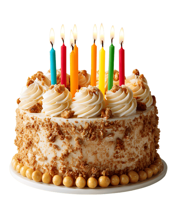 A delicious birthday cake with colorful candles.
