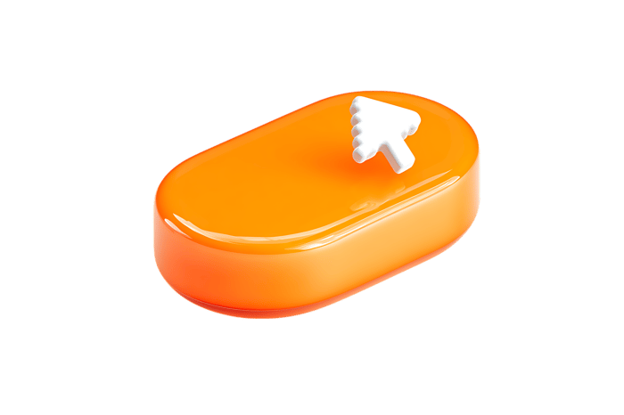 3D render of an orange computer mouse cursor.