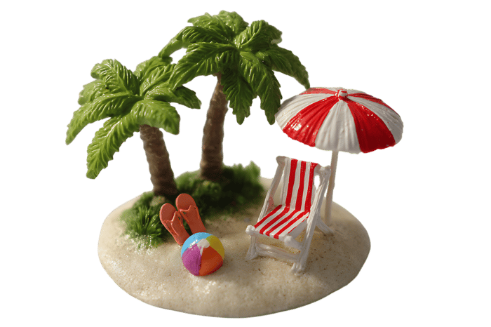 Miniature beach scene with palm trees
