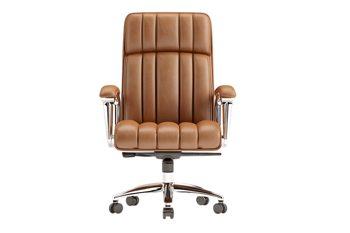 Comfortable and stylish brown leather office chair on a swivel base