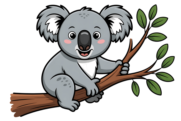 Cartoon koala bear on a branch