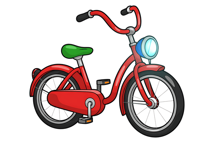 Cartoon red bicycle with green seat and headlight