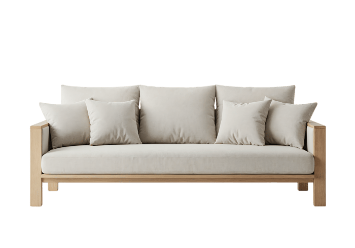 Modern minimalist sofa with light beige cushions