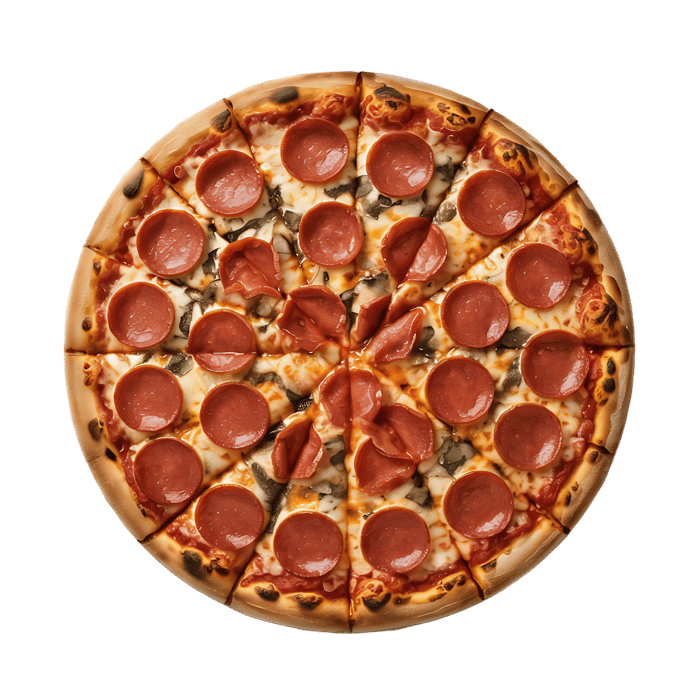 Delicious pepperoni pizza, top view.