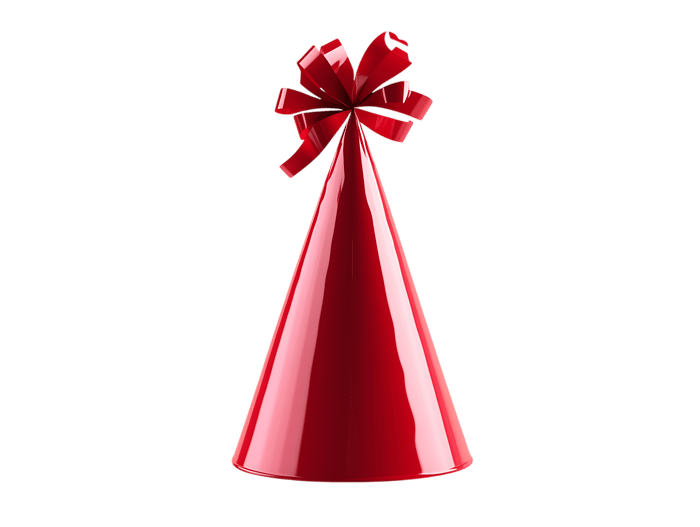 Red party hat with a red ribbon bow