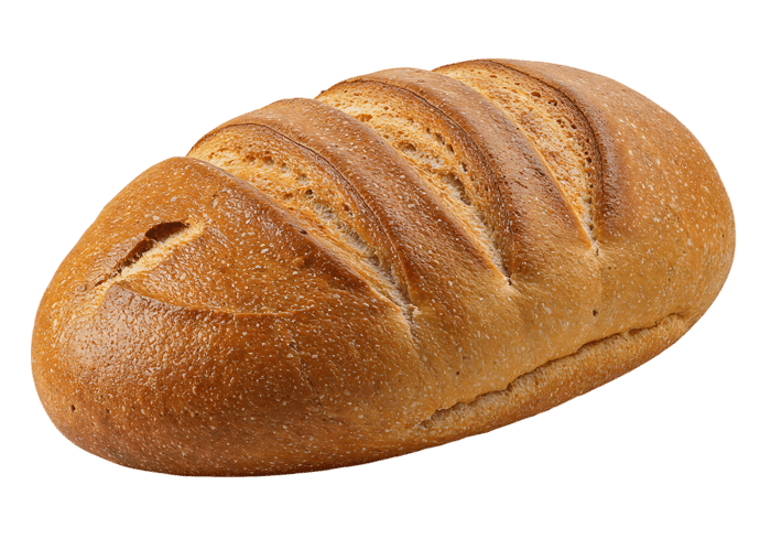 Freshly baked loaf of bread, golden brown crust