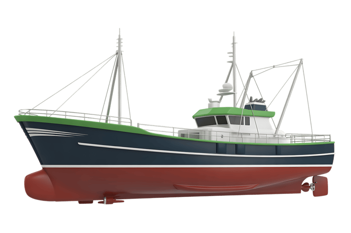 Commercial fishing boat vessel for maritime industry and transport
