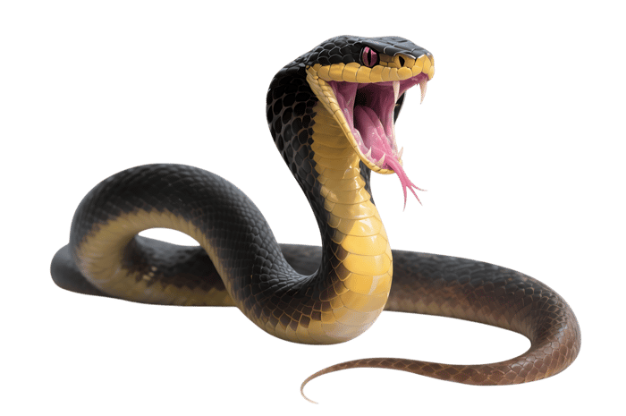 Black and yellow snake with open mouth