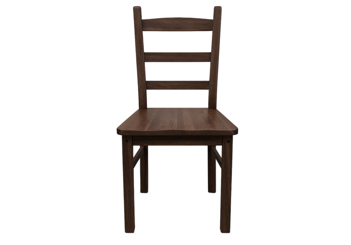 Simple wooden chair, dark brown, isolated on black background.