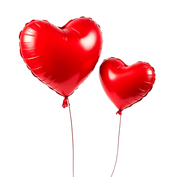 Two red heart balloons floating in the air for romance