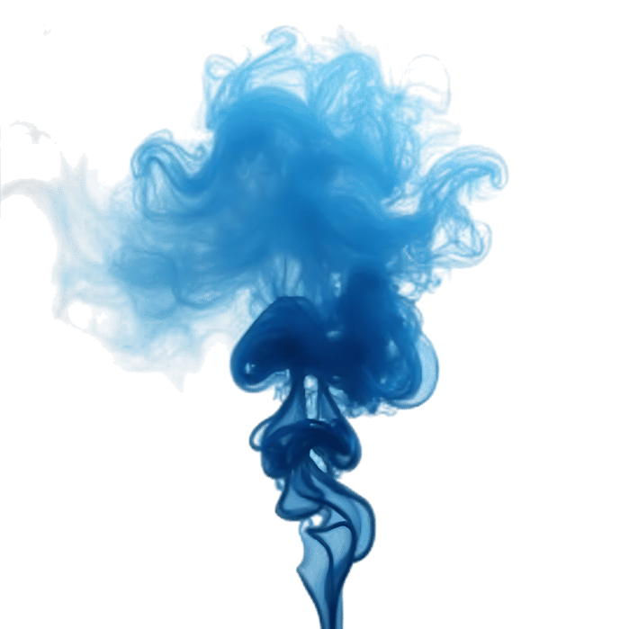 Blue ink swirling in water on transparent background