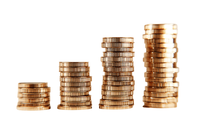 Stacks of golden coins, growing in size.