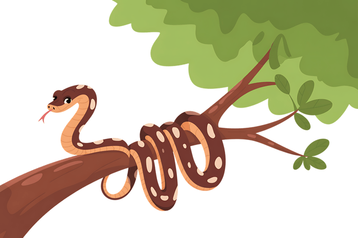 Cartoon snake on a tree branch illustration