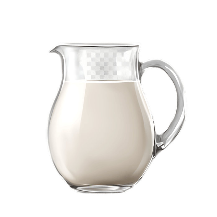 Glass pitcher of milk, isolated on transparent background.