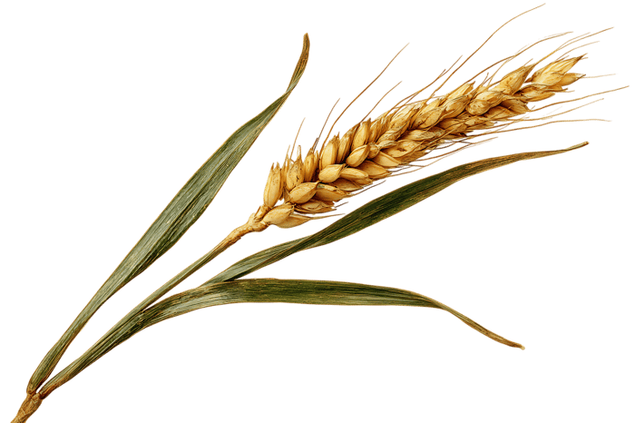 Single stalk of ripe wheat against a black background