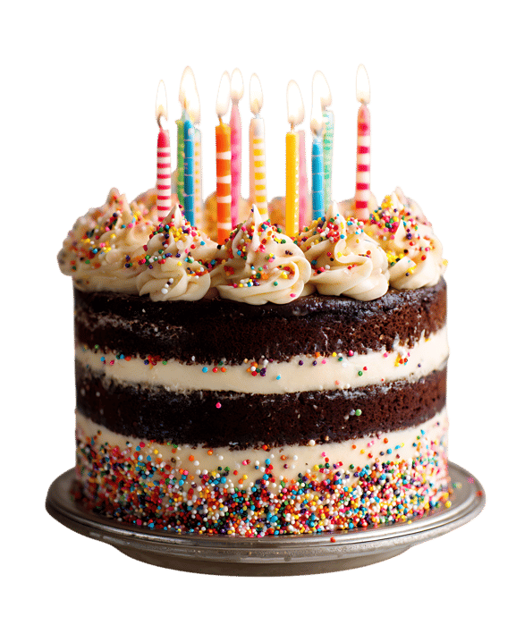 Delicious chocolate cake with colorful candles.