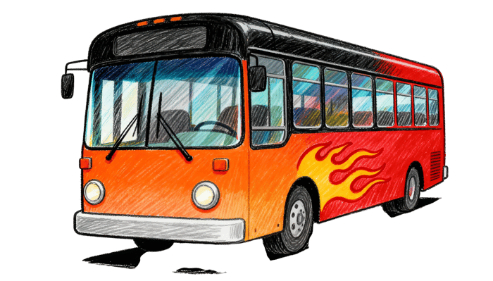 Illustration of a bus with flame graphics