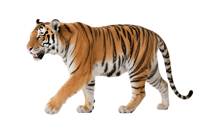 Walking tiger isolated on transparent background