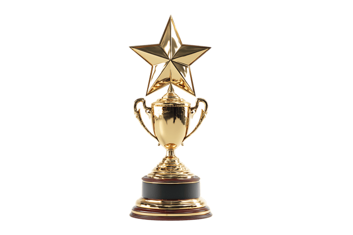 Gold trophy isolated on black. Winning, success, championship.