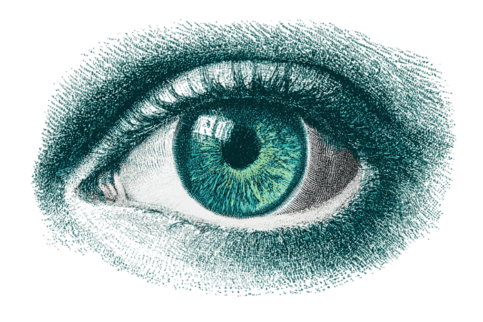 Surreal eye with green iris and pointillist effect