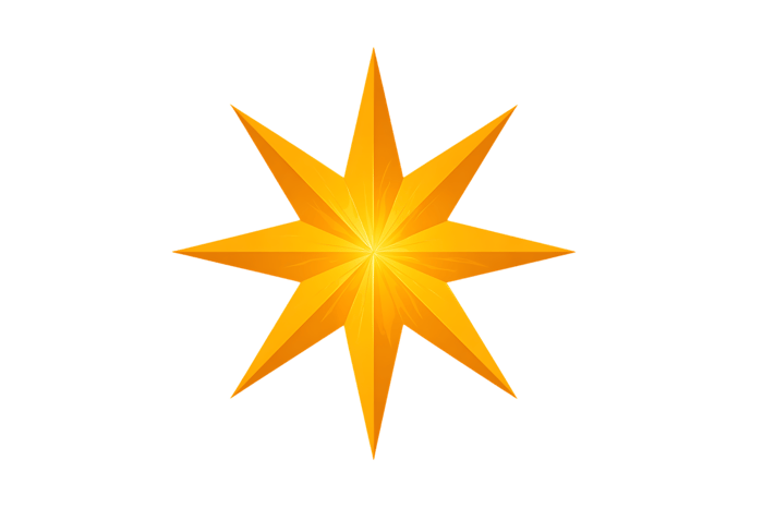 Golden eight pointed star symbol.  Perfect for holidays or design.
