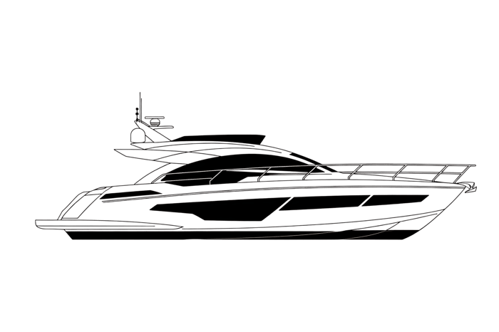 Modern yacht outline on black, nautical travel and luxury concept
