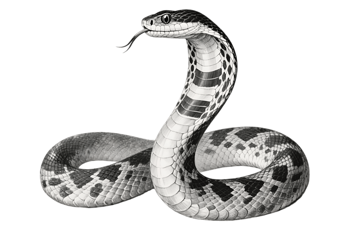 Black and white patterned snake with tongue out illustration