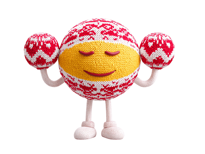 Knit character holding knit balls for christmas