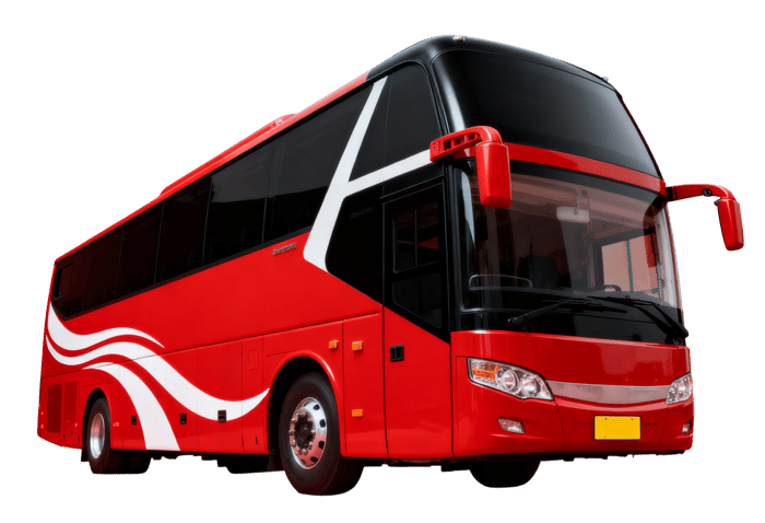 Modern red coach bus for transportation and travel concepts