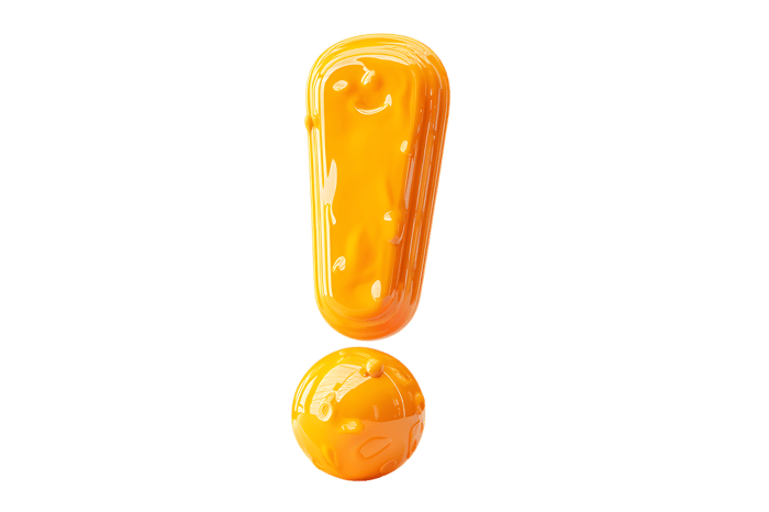 Orange exclamation mark, glossy texture.