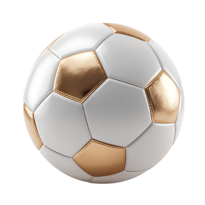 White and gold soccer ball isolated on black.