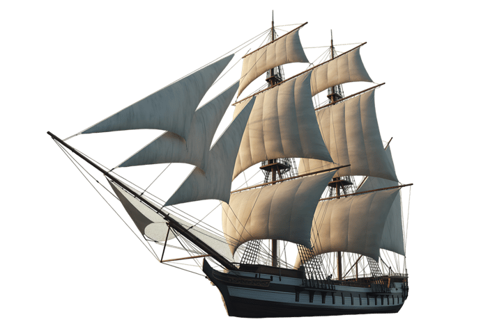 Sailing ship with white sails
