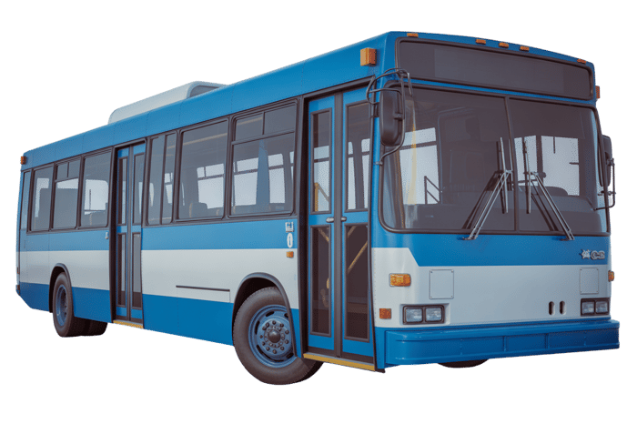 Blue and white city bus for public transportation973