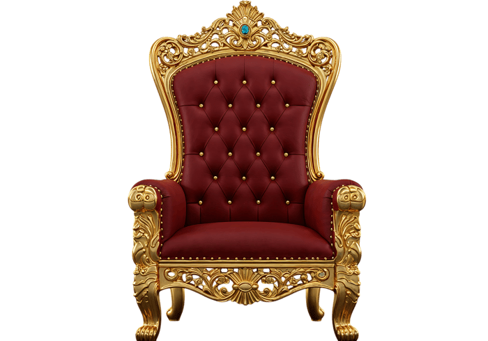 Ornate gold throne with red velvet upholstery