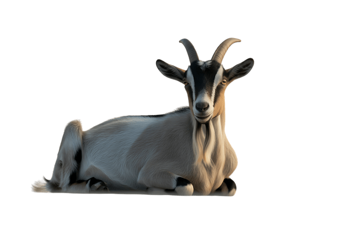 Lying goat with horns and beard