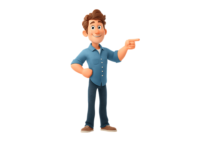 Cartoon man pointing to the right in casual clothes