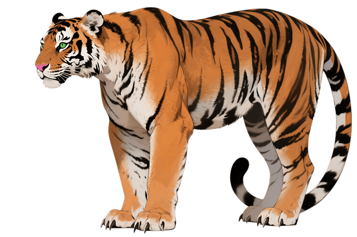 Illustration of a tiger standing, orange with black stripes