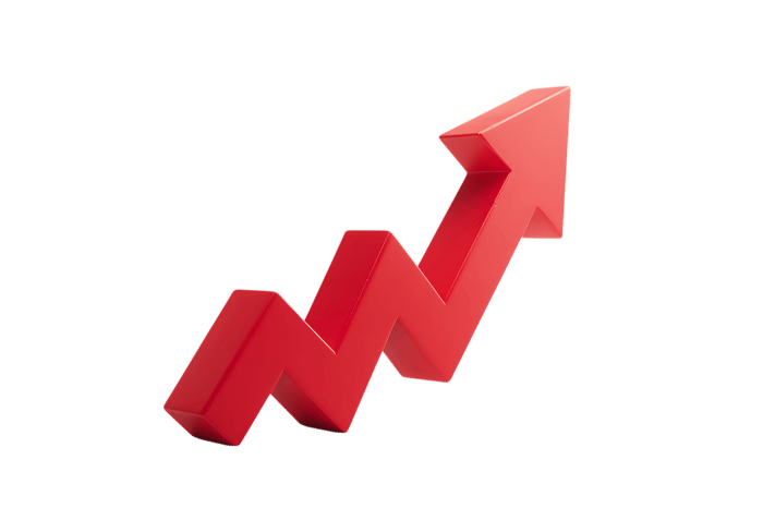 Red 3D arrow pointing upwards, symbolizing growth, success, and progress.