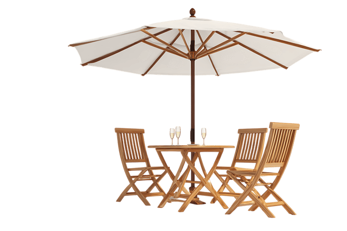 Teak wood patio furniture set with umbrella